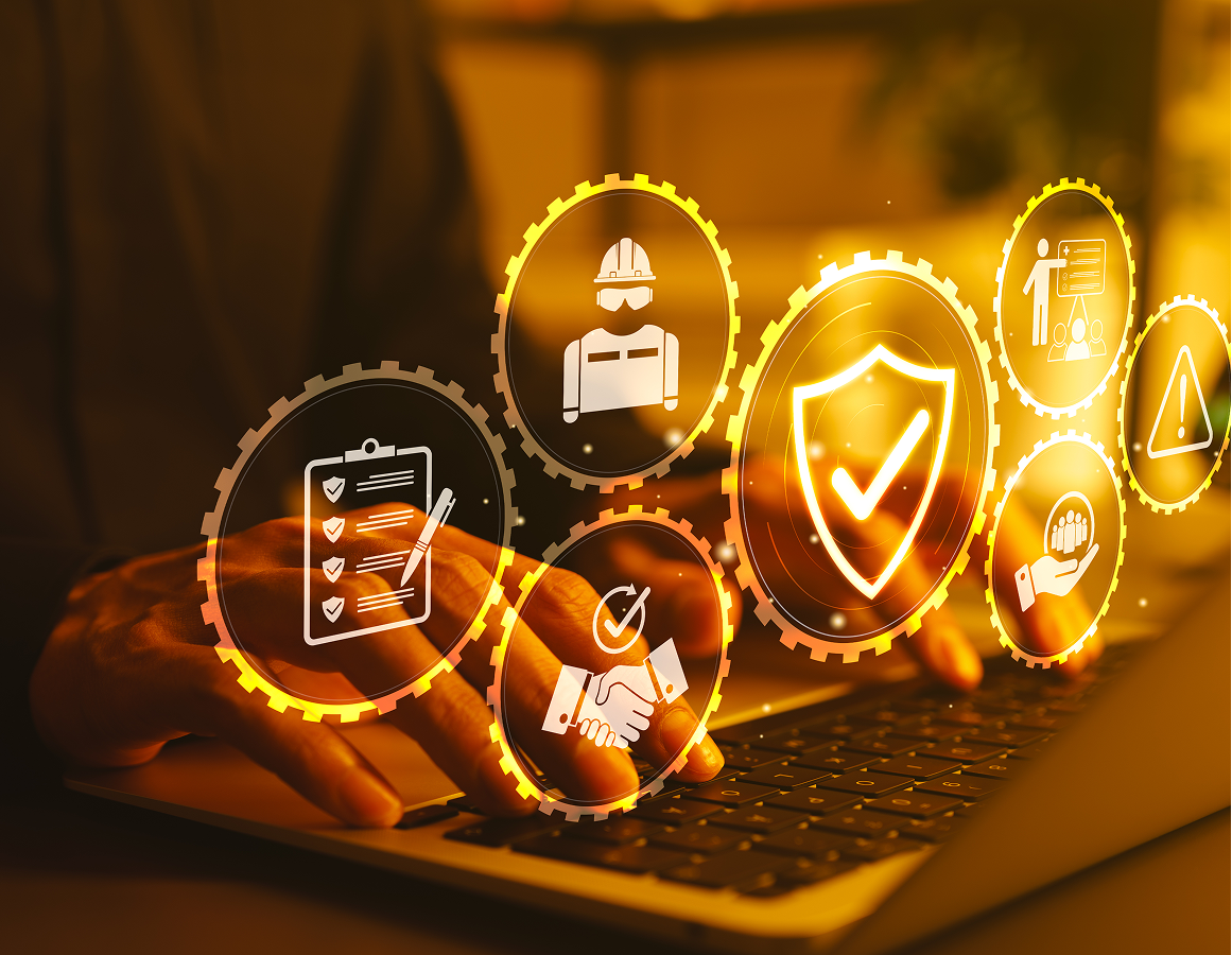 Digital safety icons with laptop