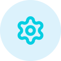 Blue gearwheel icon on a white background