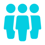 Blue icon of three people on a white background, representing the of Health and icon