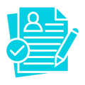 Blue document with a check mark and a pen, indicating that it is a job application