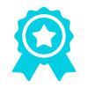 Blue star award icon on a white background, symbolizing a recognition of a person's achievement icon